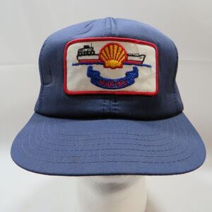 Vintage Shell Marine Snapback Trucker Cap Gasoline Navy Blue